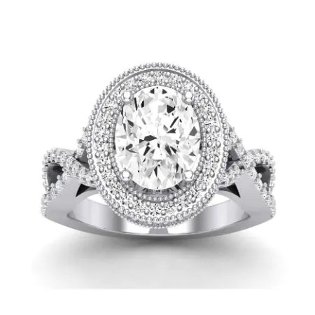 Clover Diamond Matching Band  For Oval Center(Band Only. Engagement Ring Not Included)