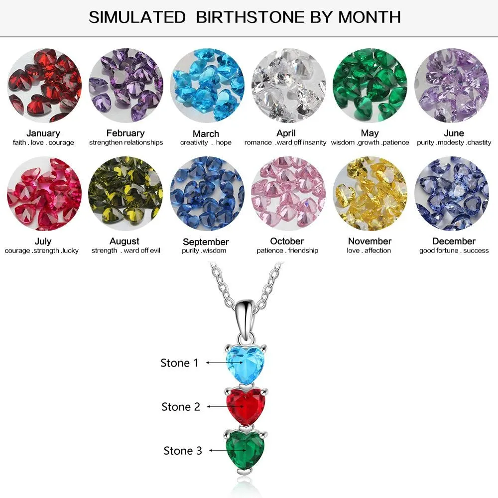 Customized 3 Birthstones Heart Necklace