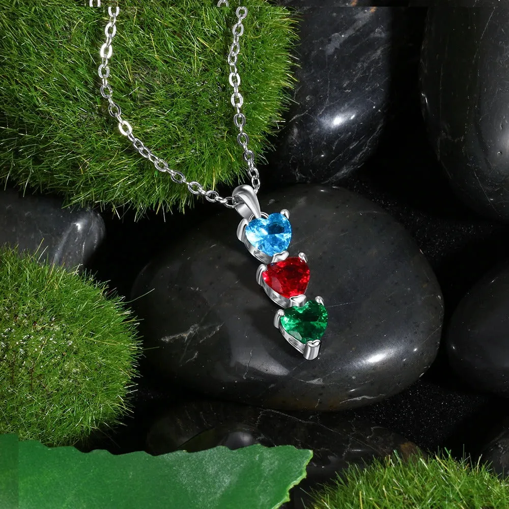 Customized 3 Birthstones Heart Necklace