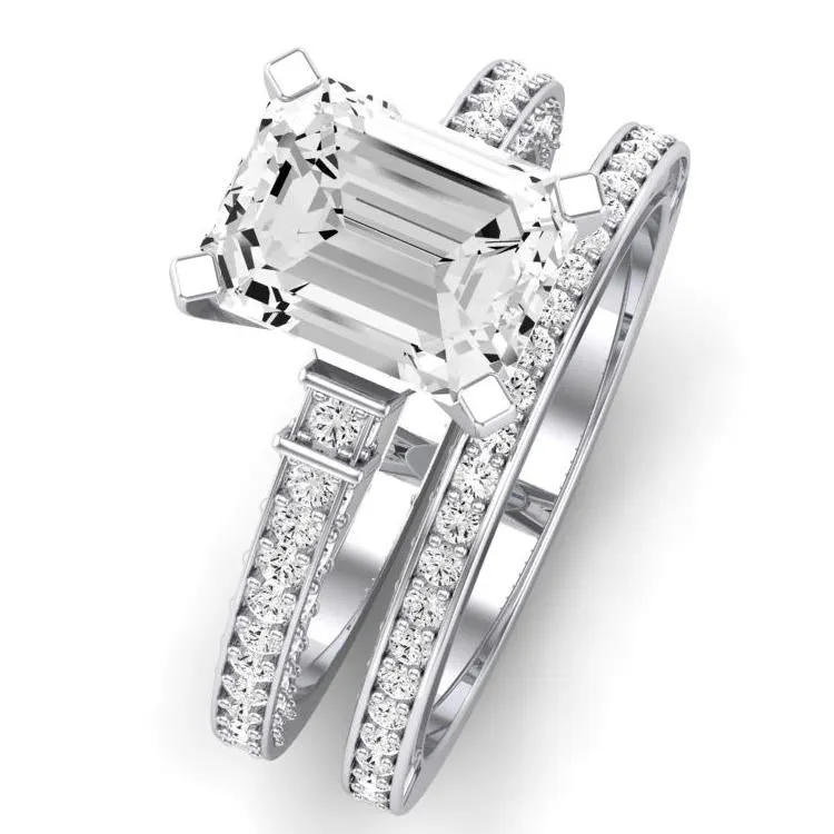 Daphne Moissanite Matching Band for Emerald Center (Band Only. Engagement Ring Not Included)