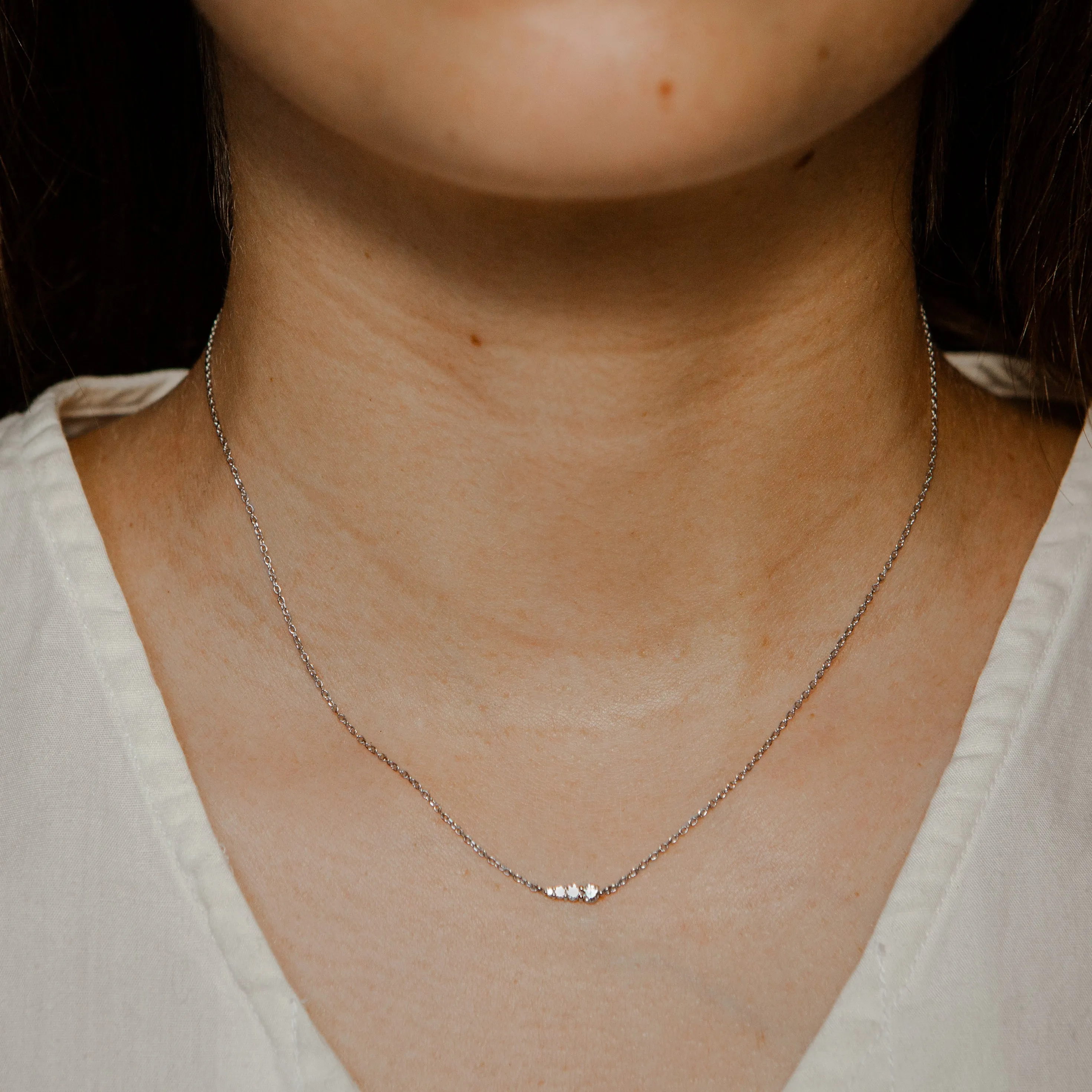 Diamond Layering Necklace - Graduated Diamonds in 14k White Gold