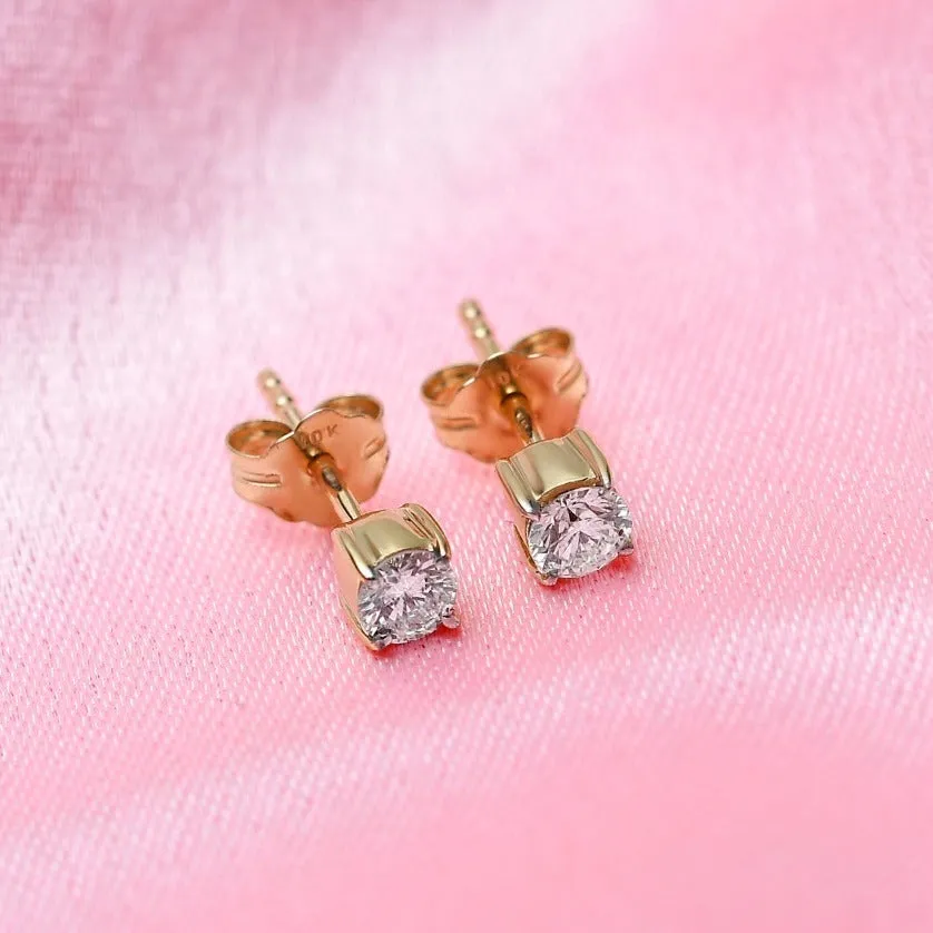 Diamond Solitaire SI-GH  Earrings in 14K Yellow Gold