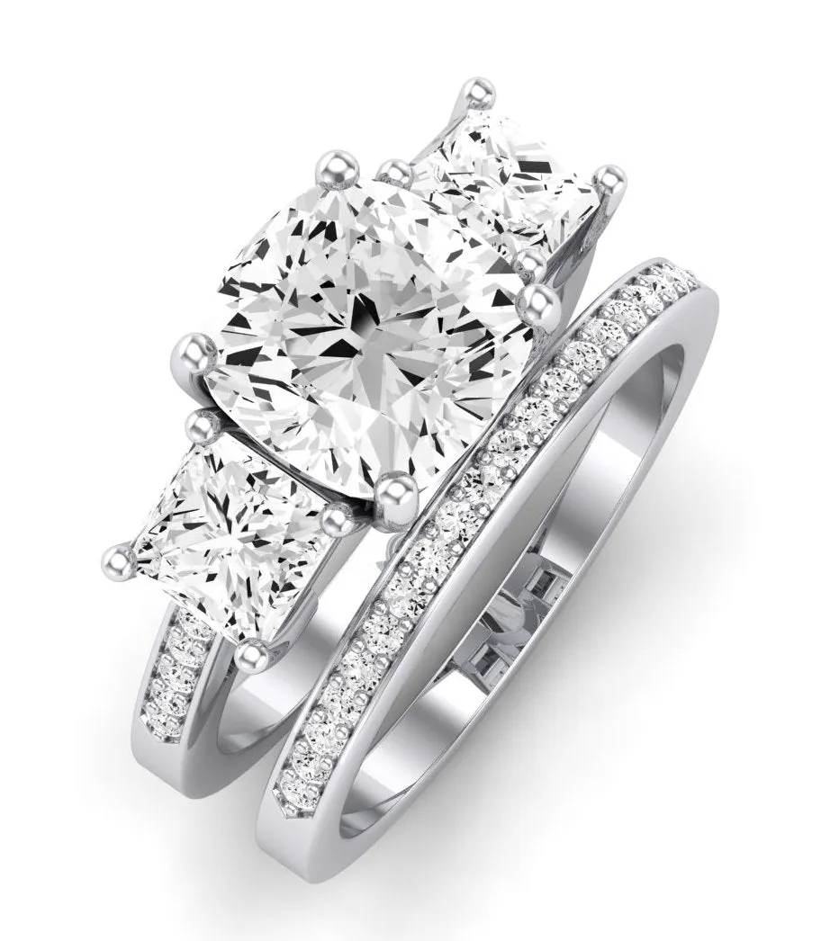 Dietes Moissanite Matching Band for Cushion Center (Band Only. Engagement Ring Not Included)