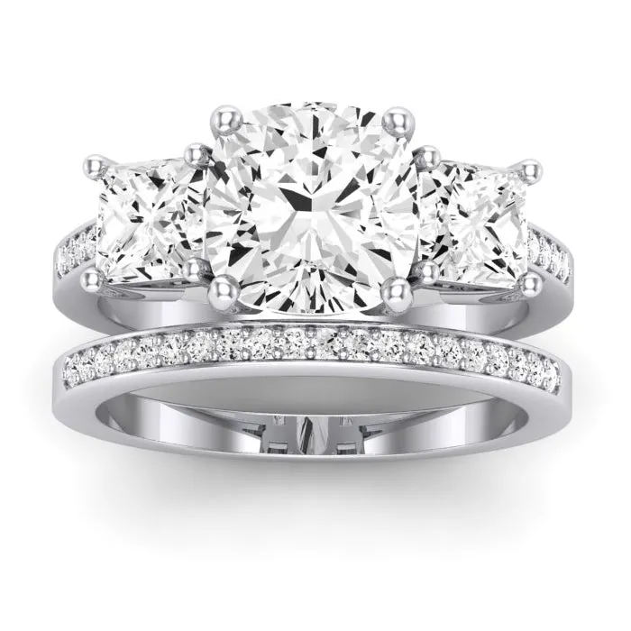 Dietes Moissanite Matching Band for Cushion Center (Band Only. Engagement Ring Not Included)