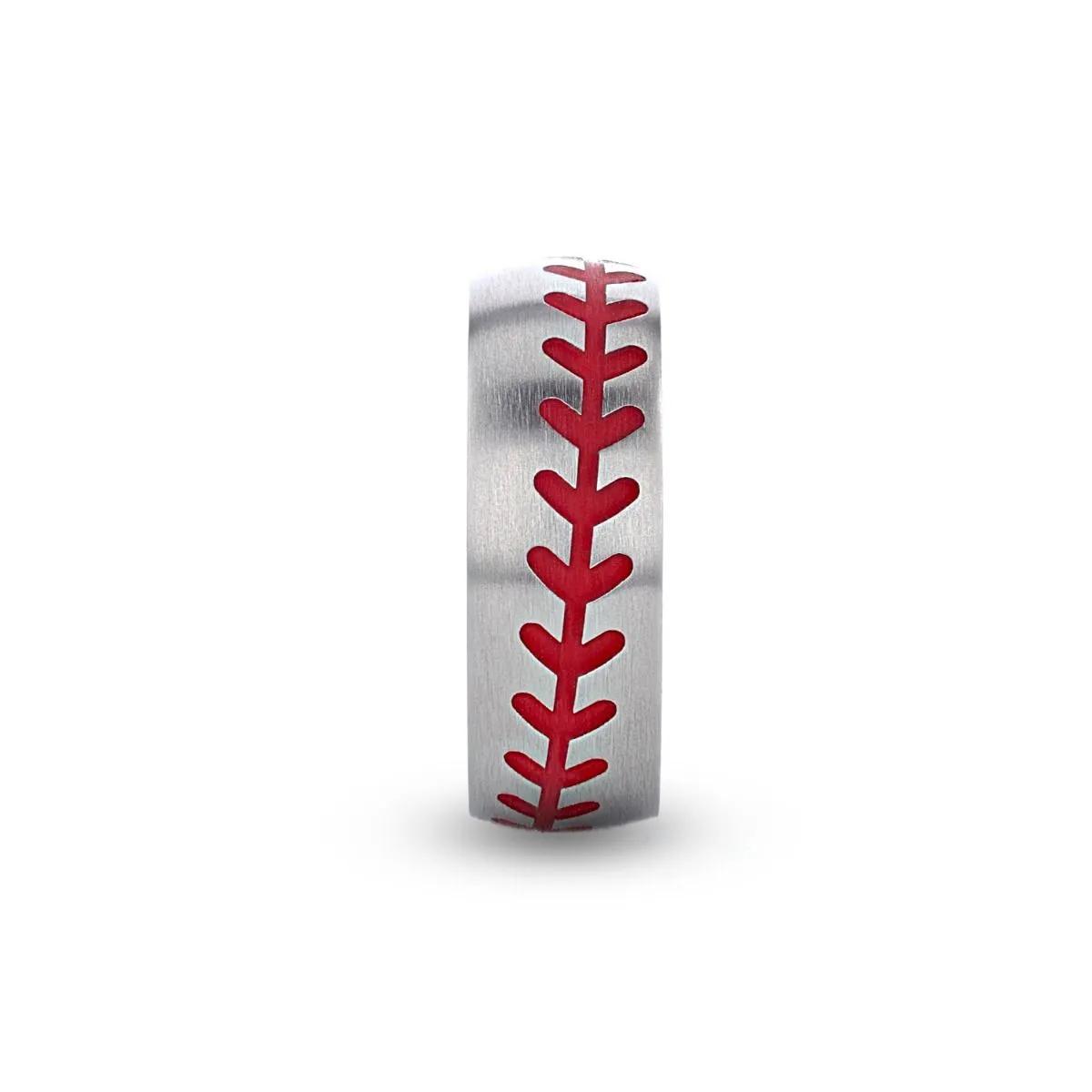 DIMAGGIO | Silver Titanium Ring, Red Baseball Stitching, Domed