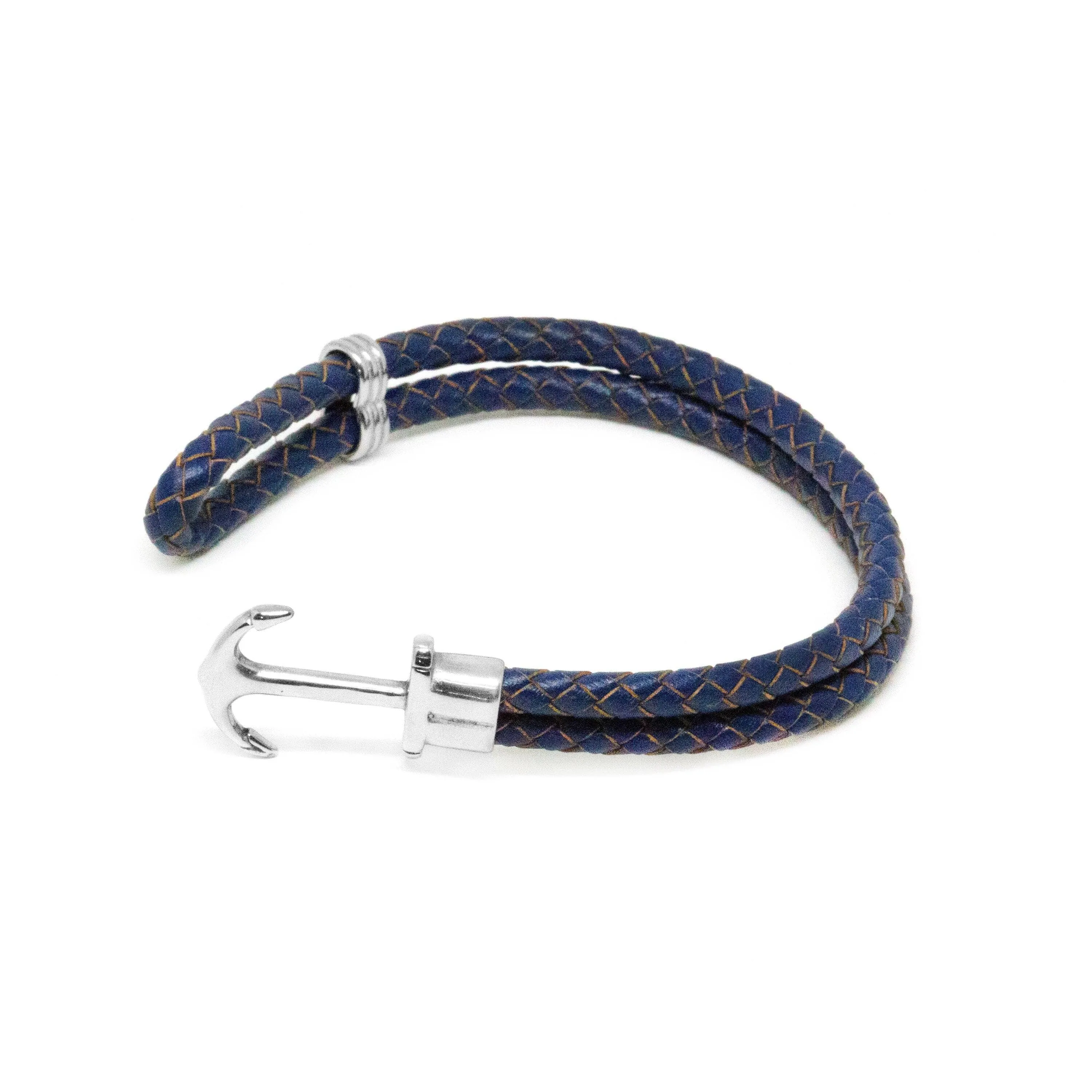 Double Navy Blue Leather Anchor Bracelet