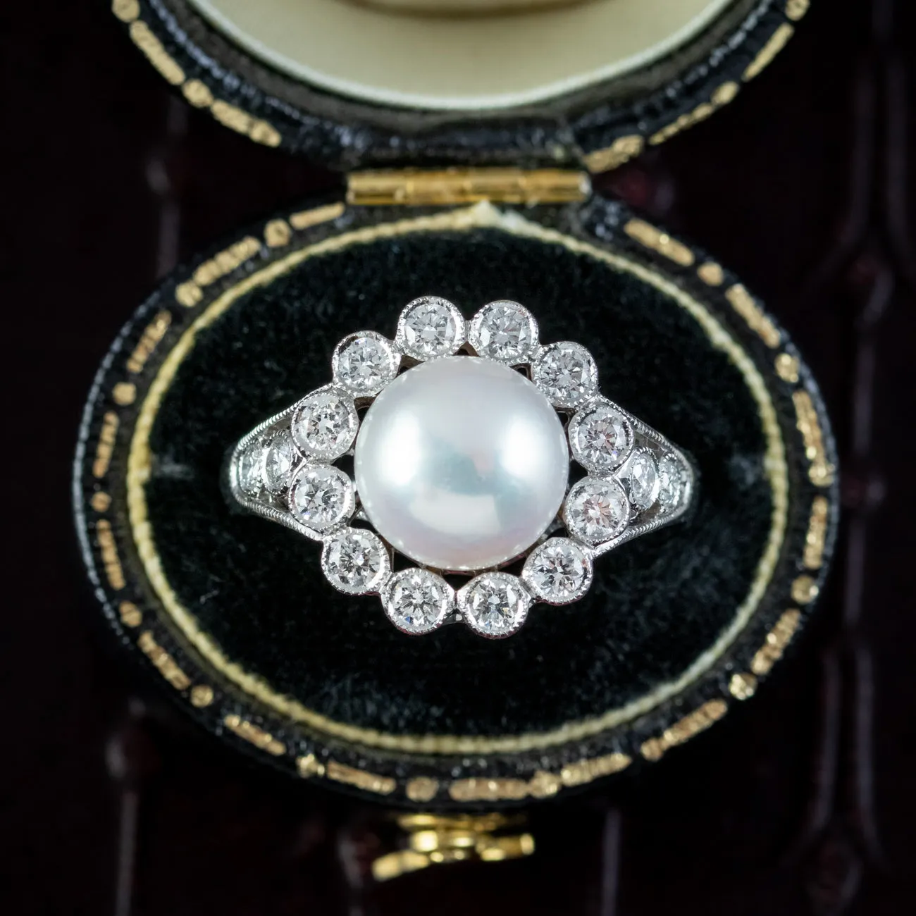 Edwardian Style Pearl Diamond Daisy Ring 1.30ct Of Diamond