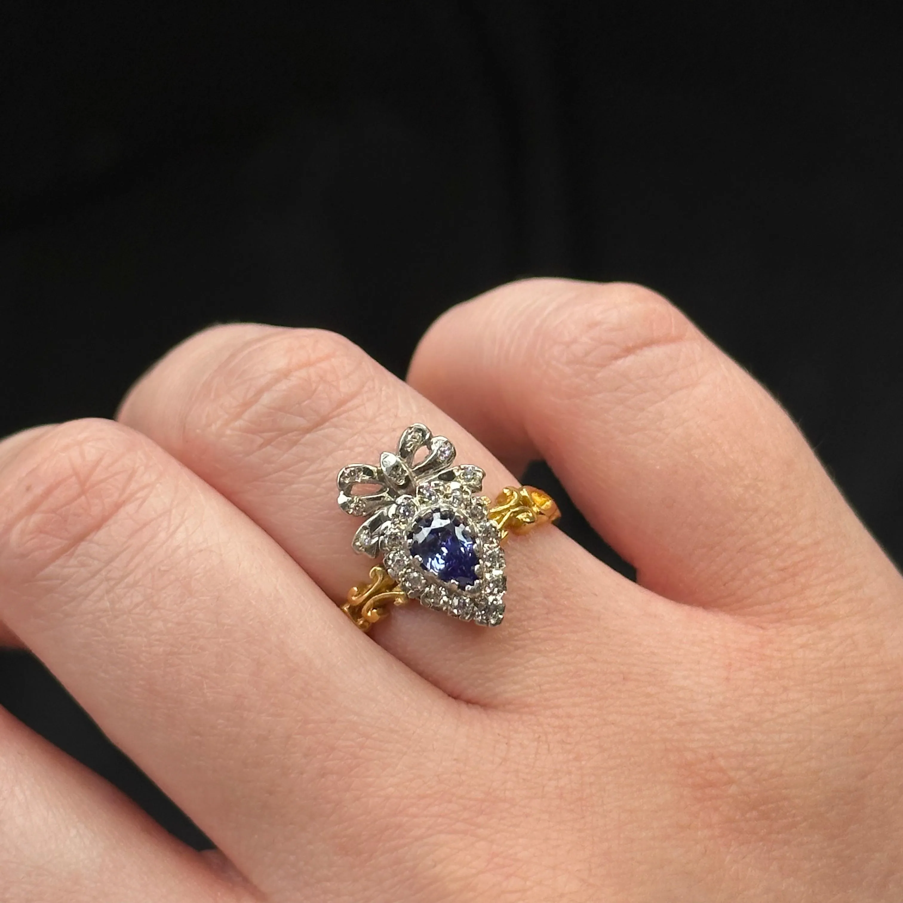 Edwardian Style Synthetic Tanzanite Cz Cluster Ring