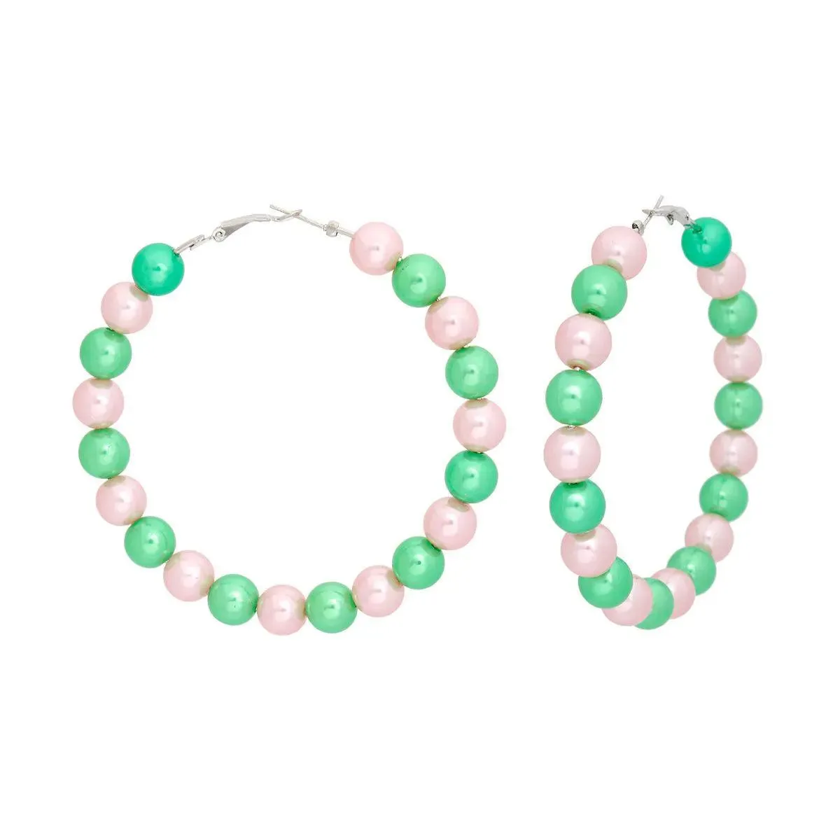 Elegant Hoop Pearl Bead Earrings: Timeless Sophistication for All Occasions | Pink/Green