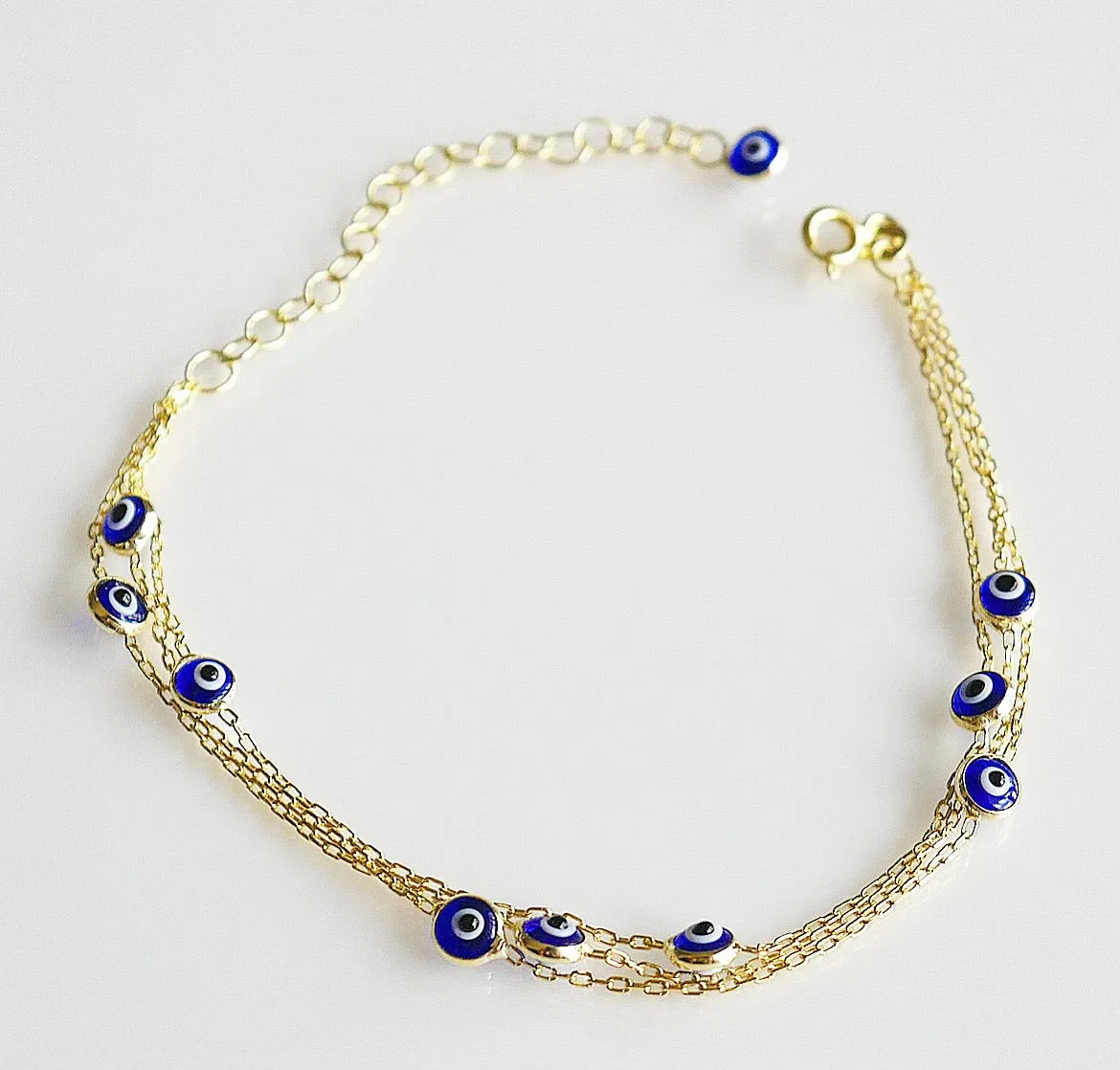 Evil Eye Multi-Strand Bracelet Sterling Silver Navy Blue Layered Unisex Jewelry - KESLEY