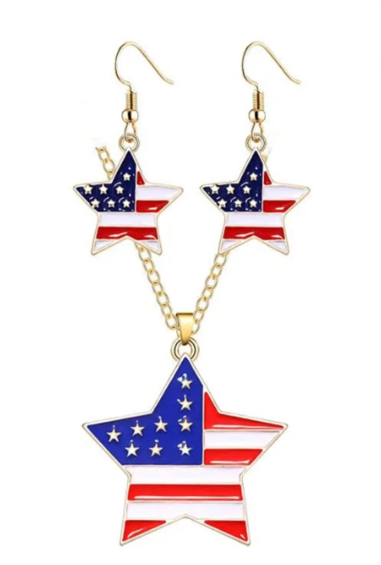 Flag star necklace with matching earrings.