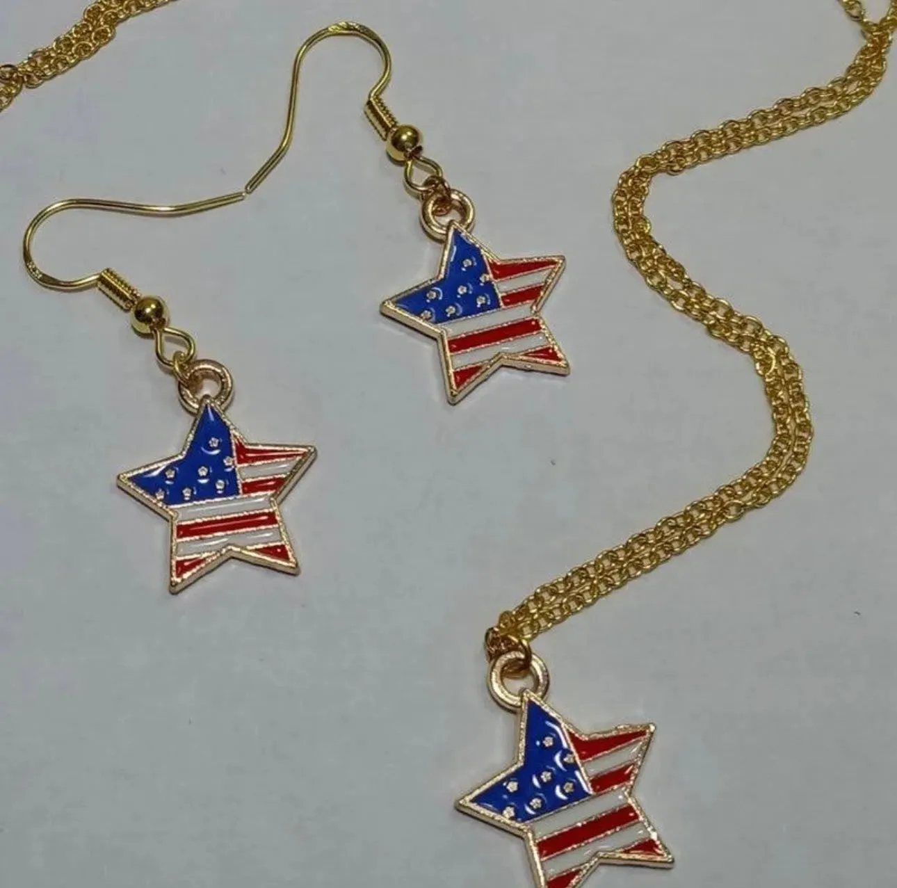 Flag star necklace with matching earrings.