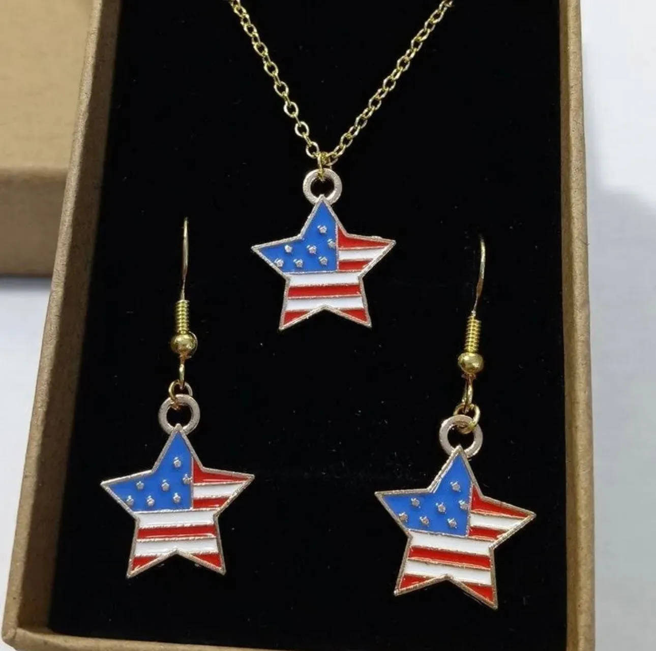 Flag star necklace with matching earrings.