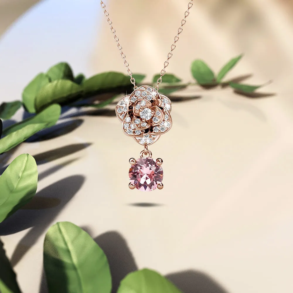 Flower Blush Necklace Embellished With SWAROVSKI Crystals in Rose Gold