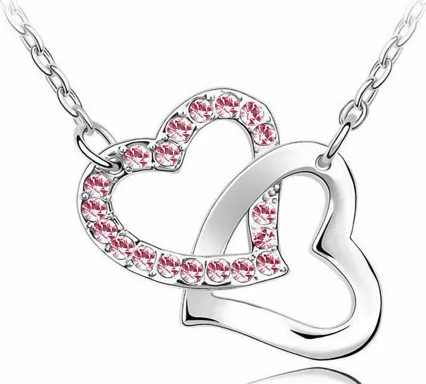 Free Shipping Gift Wholesale fashion jewelry top quality Czech drilling AAAA  rhinestone 8 colors Necklace Double Heart pendant