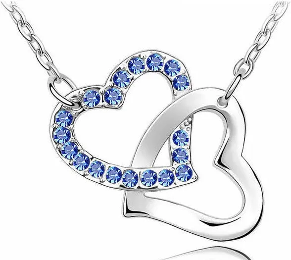 Free Shipping Gift Wholesale fashion jewelry top quality Czech drilling AAAA  rhinestone 8 colors Necklace Double Heart pendant