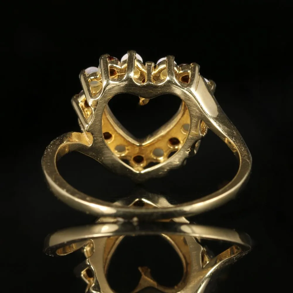 Garnet And Opal Heart Ring 9Ct Gold Victorian