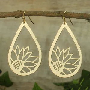 Gold Cutout Sunflower Teardrop Earring