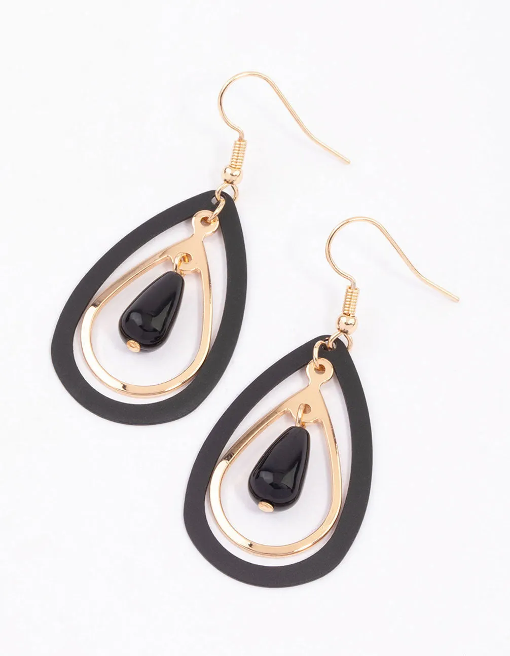 Gold Double Open Pearl Beaded Drop Earrings