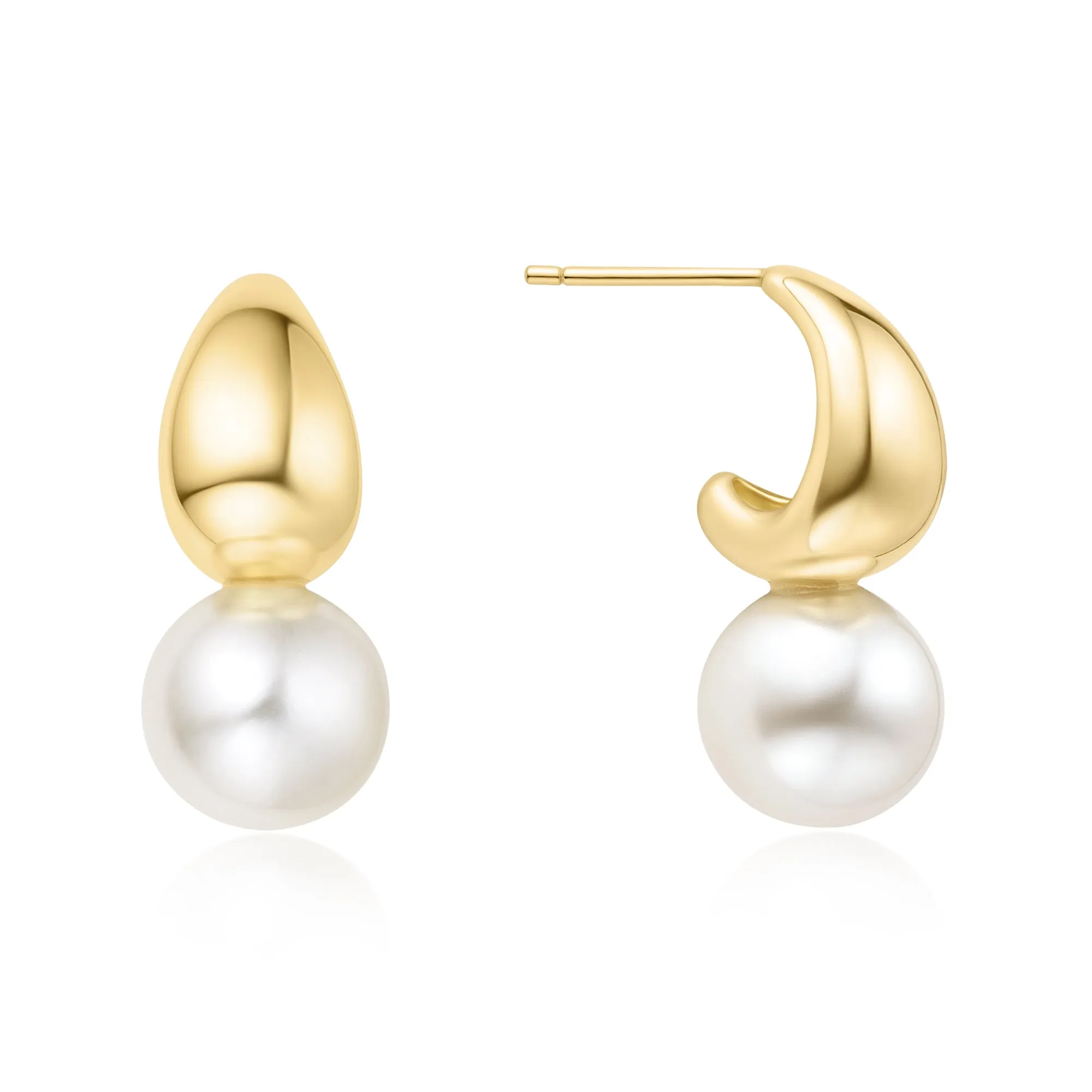 Gold Pearl Dome Hoop Earrings