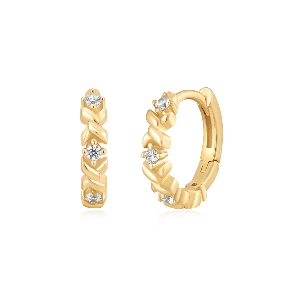 Gold Plated Cubic Zirconia Twist Huggie Hoop Earrings by Ania Haie