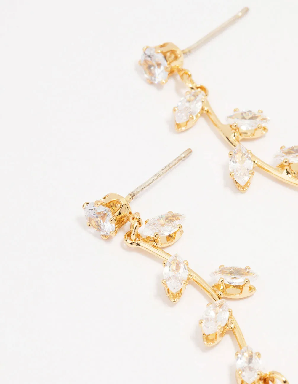 Gold Plated Long Winding Cubic Zirconia Drop Earrings