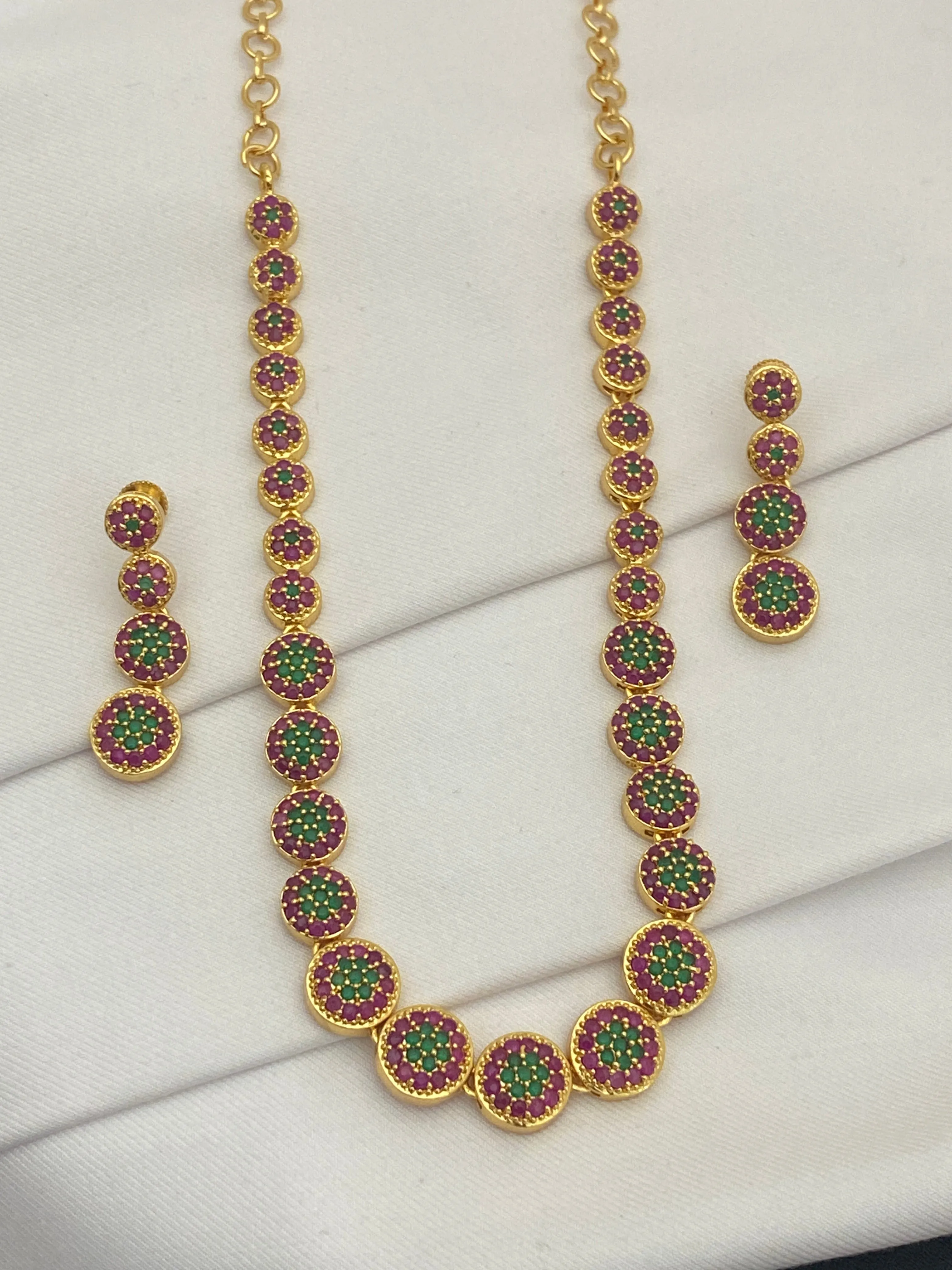 Gorgeous Multi Color Gold Plated Necklace With Earring Sets