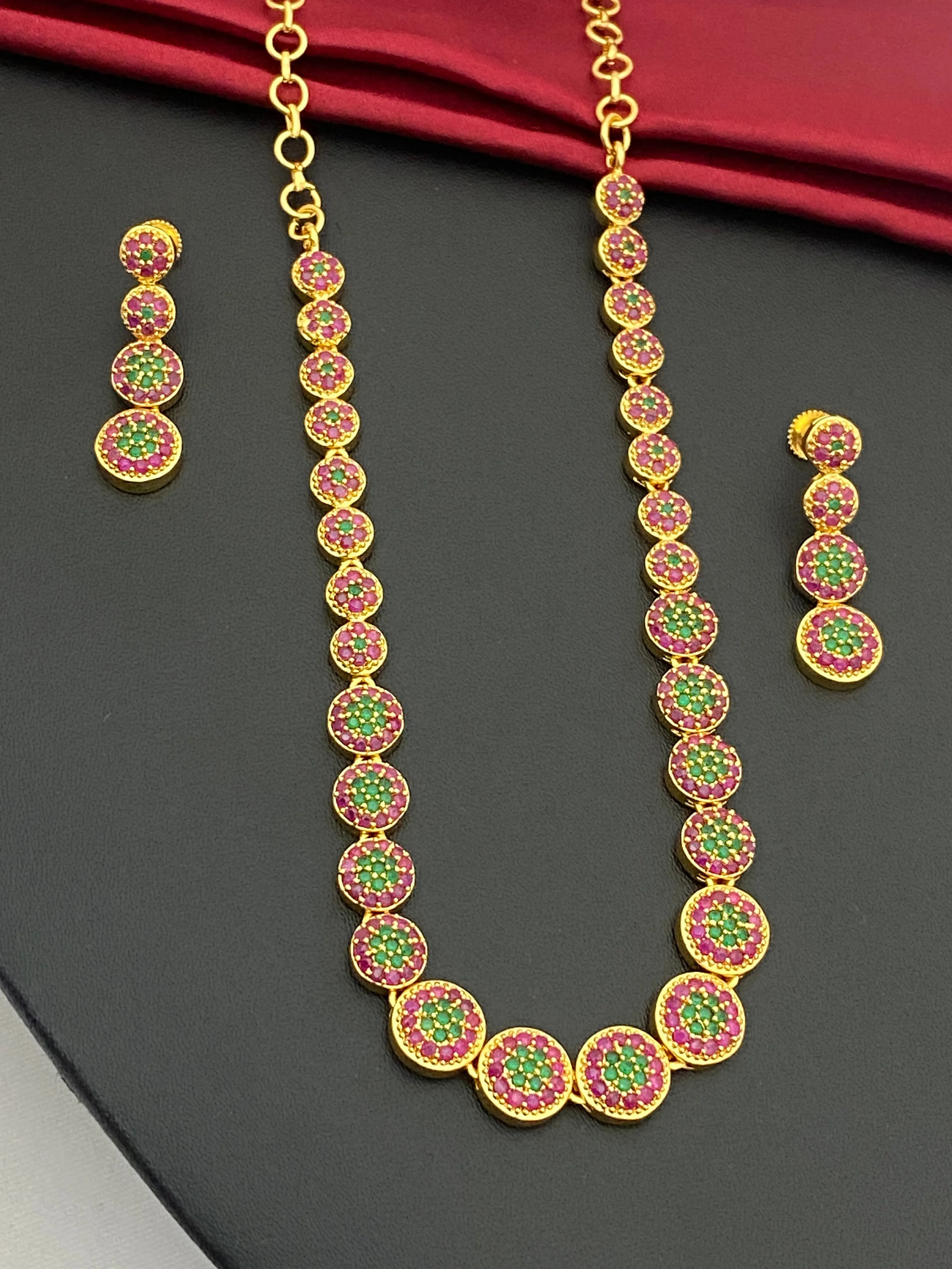 Gorgeous Multi Color Gold Plated Necklace With Earring Sets