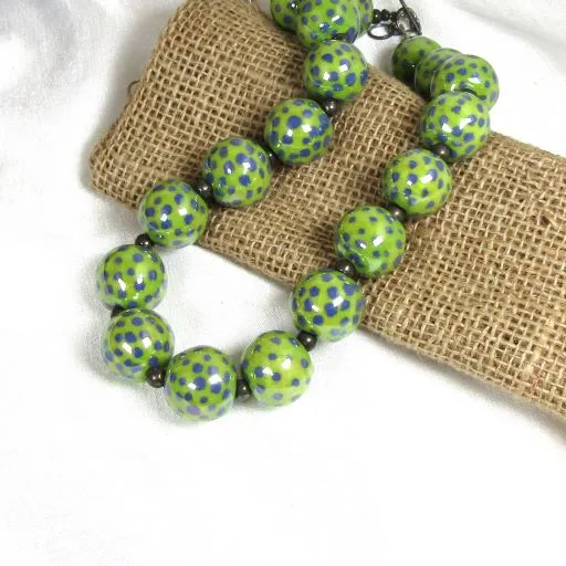 Green Bead Necklace Bold Handmade Kazuri Bead Necklace