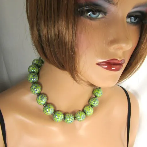 Green Bead Necklace Bold Handmade Kazuri Bead Necklace