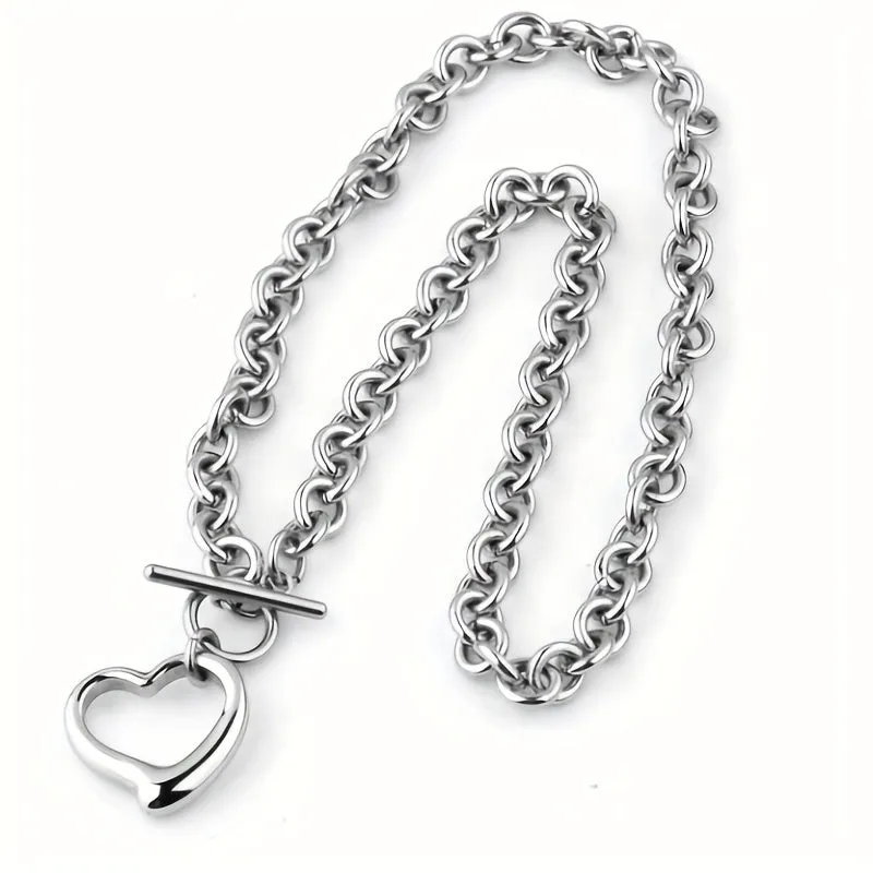 Heart Shaped Necklace and Bracelet Set Stylish Unisex Jewelry