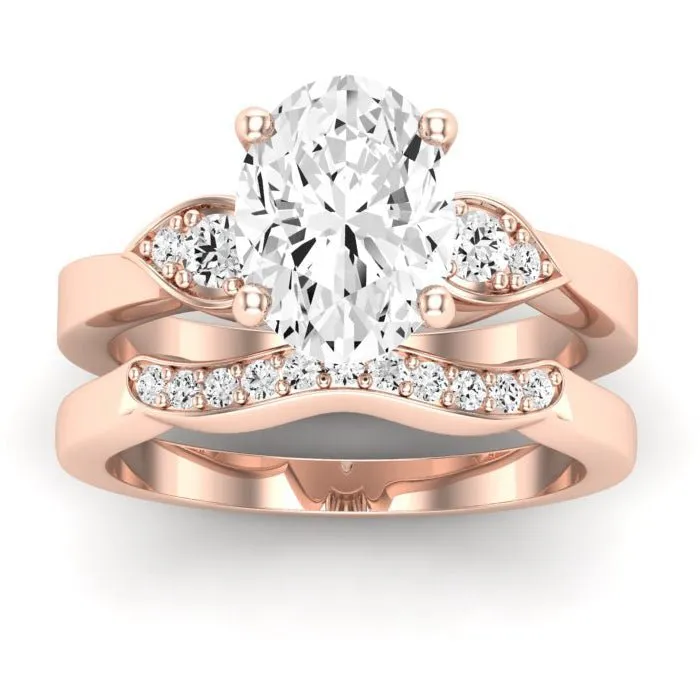 Hibiscus Moissanite Matching Band for Oval Center (Band Only. Engagement Ring Not Included)