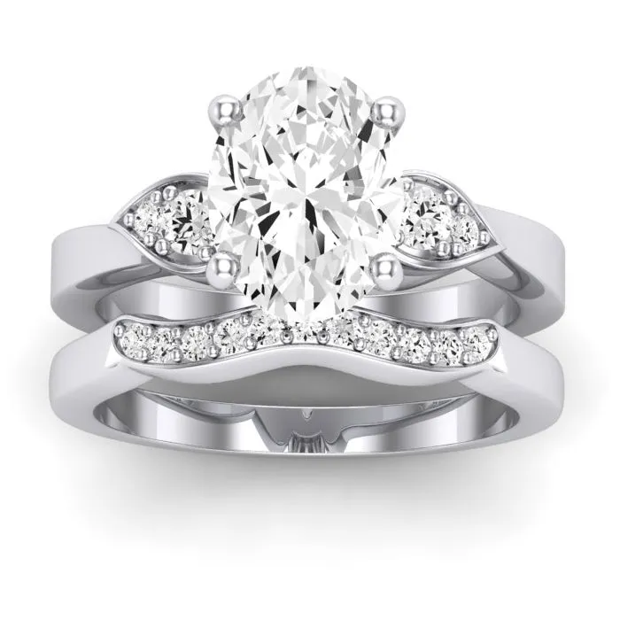 Hibiscus Moissanite Matching Band for Oval Center (Band Only. Engagement Ring Not Included)