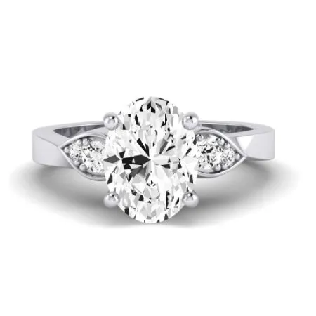 Hibiscus Moissanite Matching Band for Oval Center (Band Only. Engagement Ring Not Included)