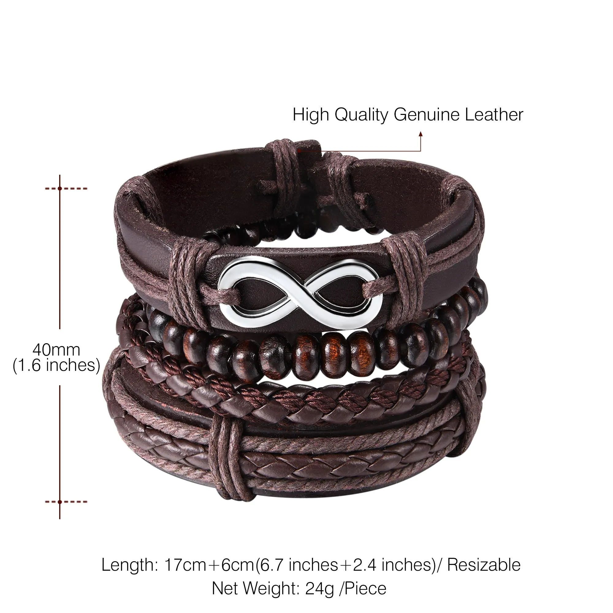 Infinite Woven Cuff Rope Leather Bracelet for Men