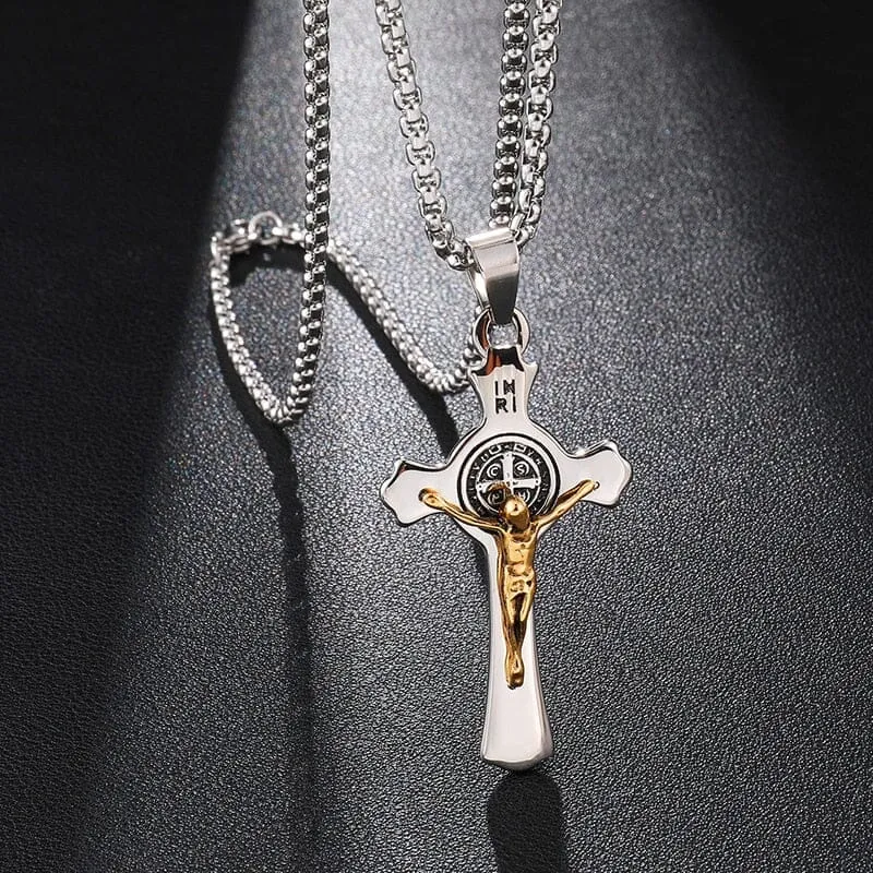 INRI Jesus Cross WWJD Stainless Steel Necklace