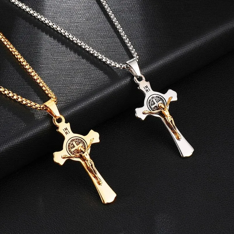 INRI Jesus Cross WWJD Stainless Steel Necklace