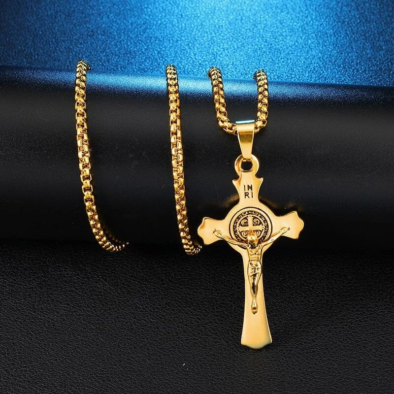 INRI Jesus Cross WWJD Stainless Steel Necklace