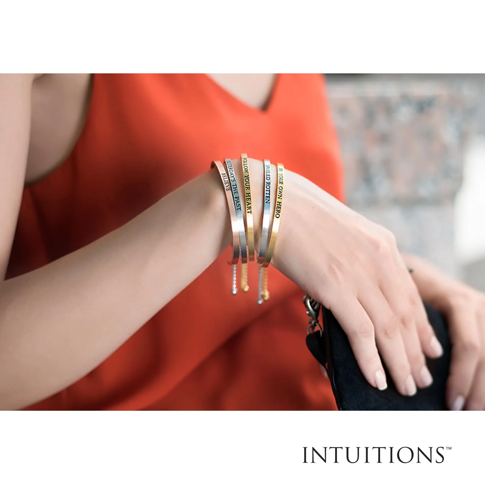 Intuitions Stainless Steel EMBRACE THE MOMENT Diamond Accent Adjustable Bracelet