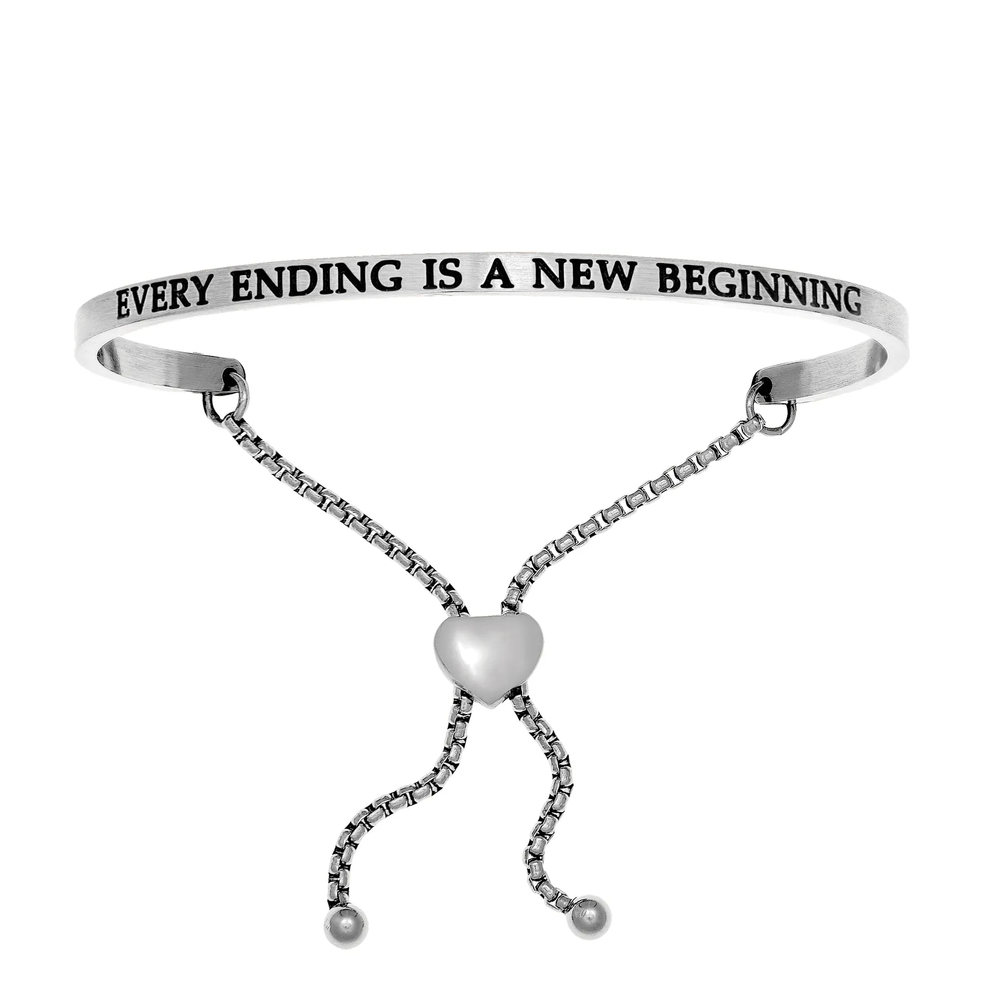 Intuitions Stainless Steel EVERY ENDING IS A NEW BEGINNING Diamond Accent Adjustable Bracelet