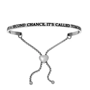 Intuitions Stainless Steel I HAVE A SECOND CHANCE, IT'S CALLED TOMORROW Diamond Accent Adjustable Bracelet