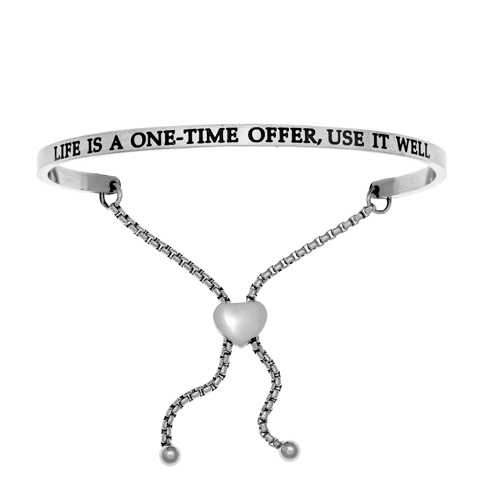 Intuitions Stainless Steel LIFE IS A ONE-TIME OFFER, USE IT WELL Diamond Accent Adjustable Bracelet