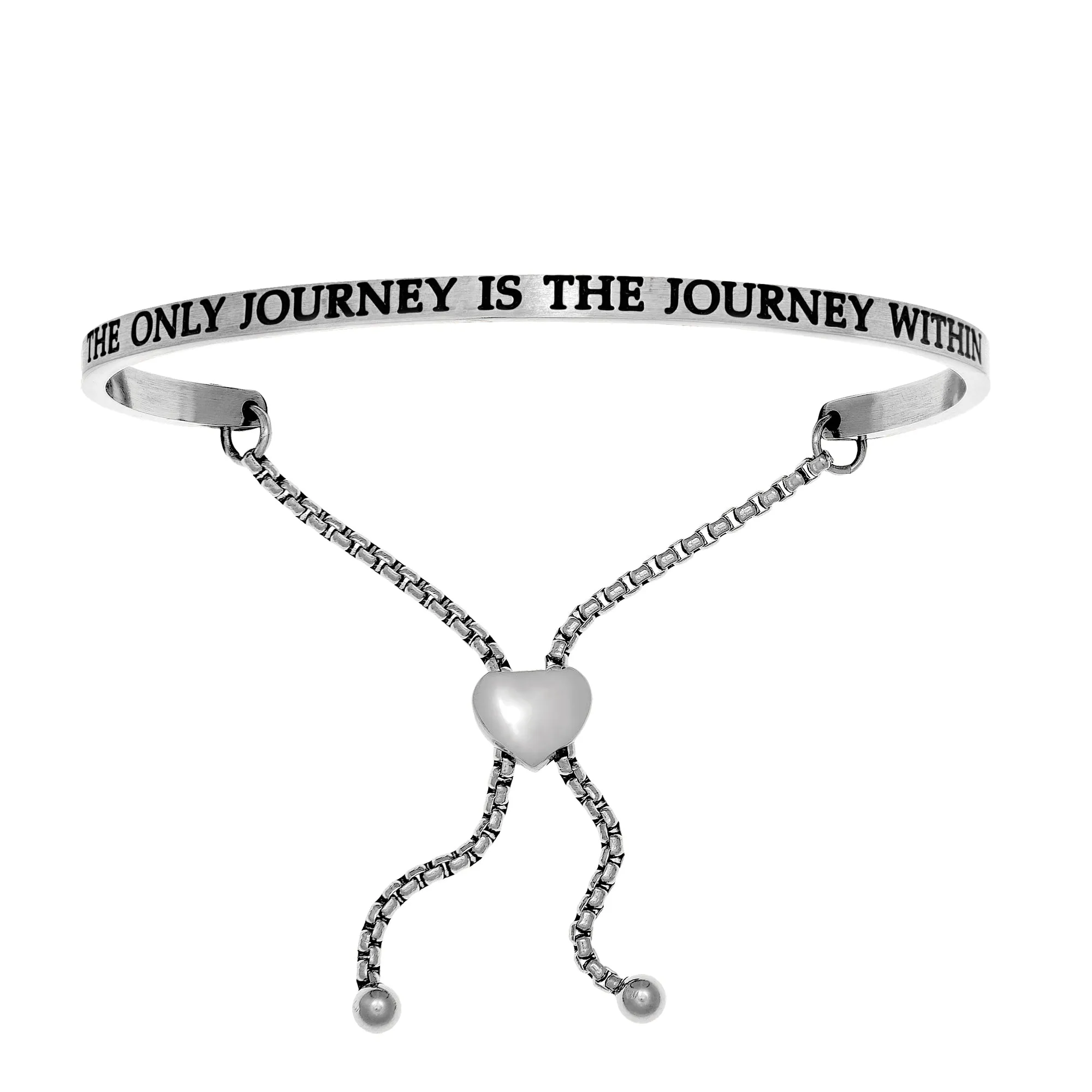 Intuitions Stainless Steel THE ONLY JOURNEY IS THE JOURNEY IN Diamond Accent Adjustable Bracelet