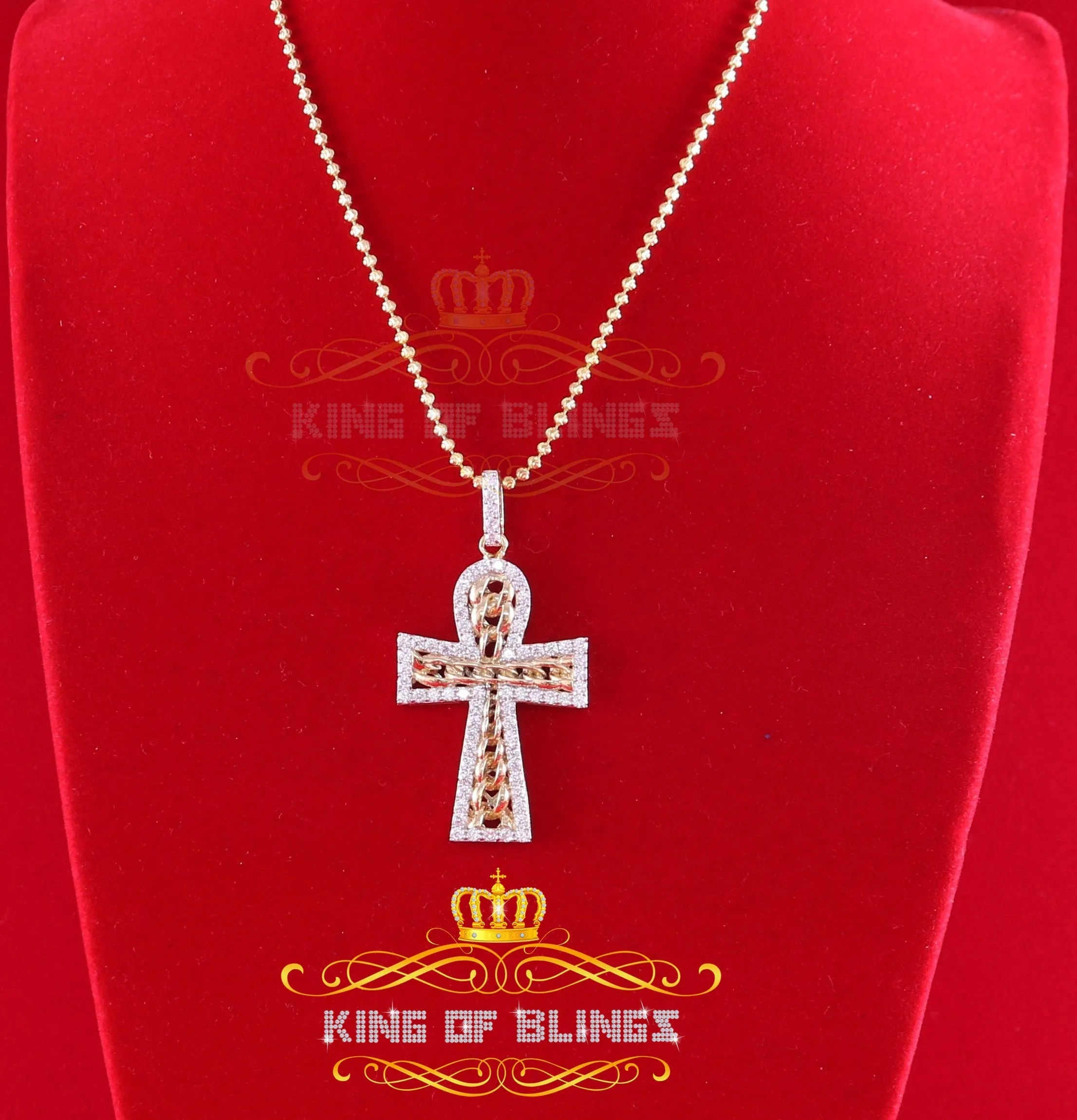 King of Bling's Yellow Sterling Silver Cross Pendant with 4.32ct Cubic Zirconia