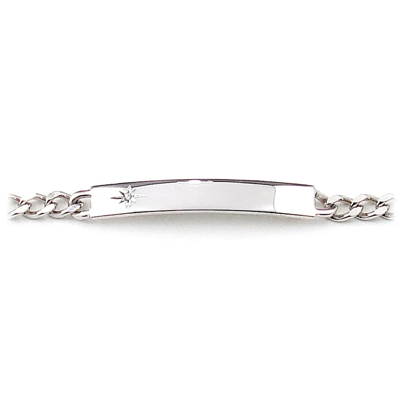 Ladies’ ID Bracelet with Etched Star and Crystal Plaque Silver Tone