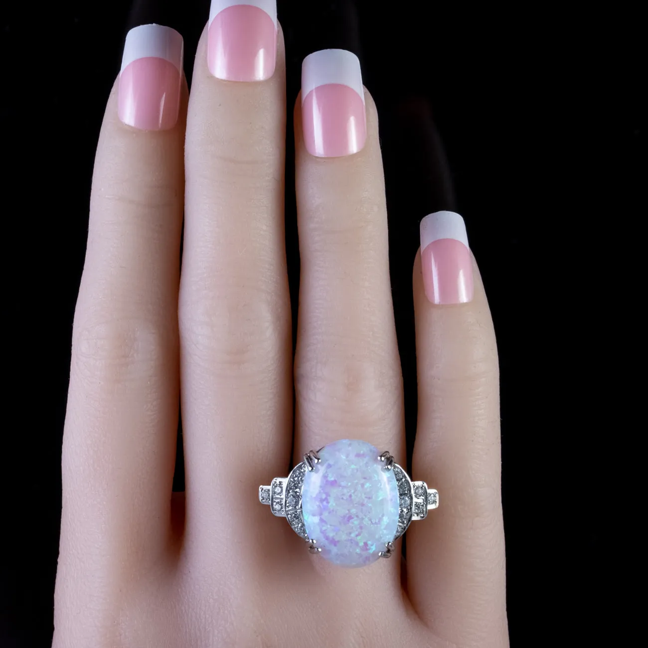 Large Opal Paste Ring Silver 18Ct Gold