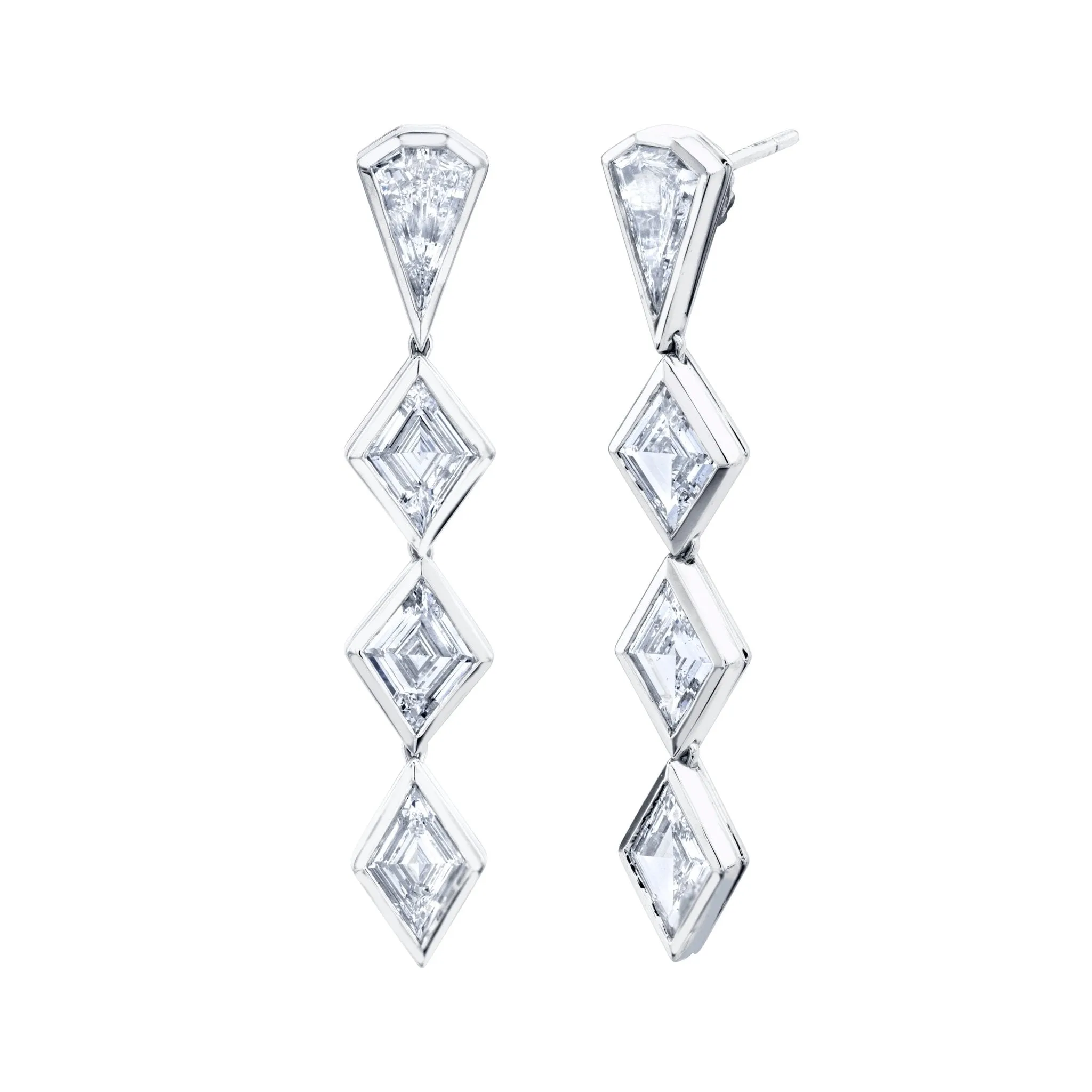 Lozenge cut Diamond Dangle Earrings in 18K Yellow Gold