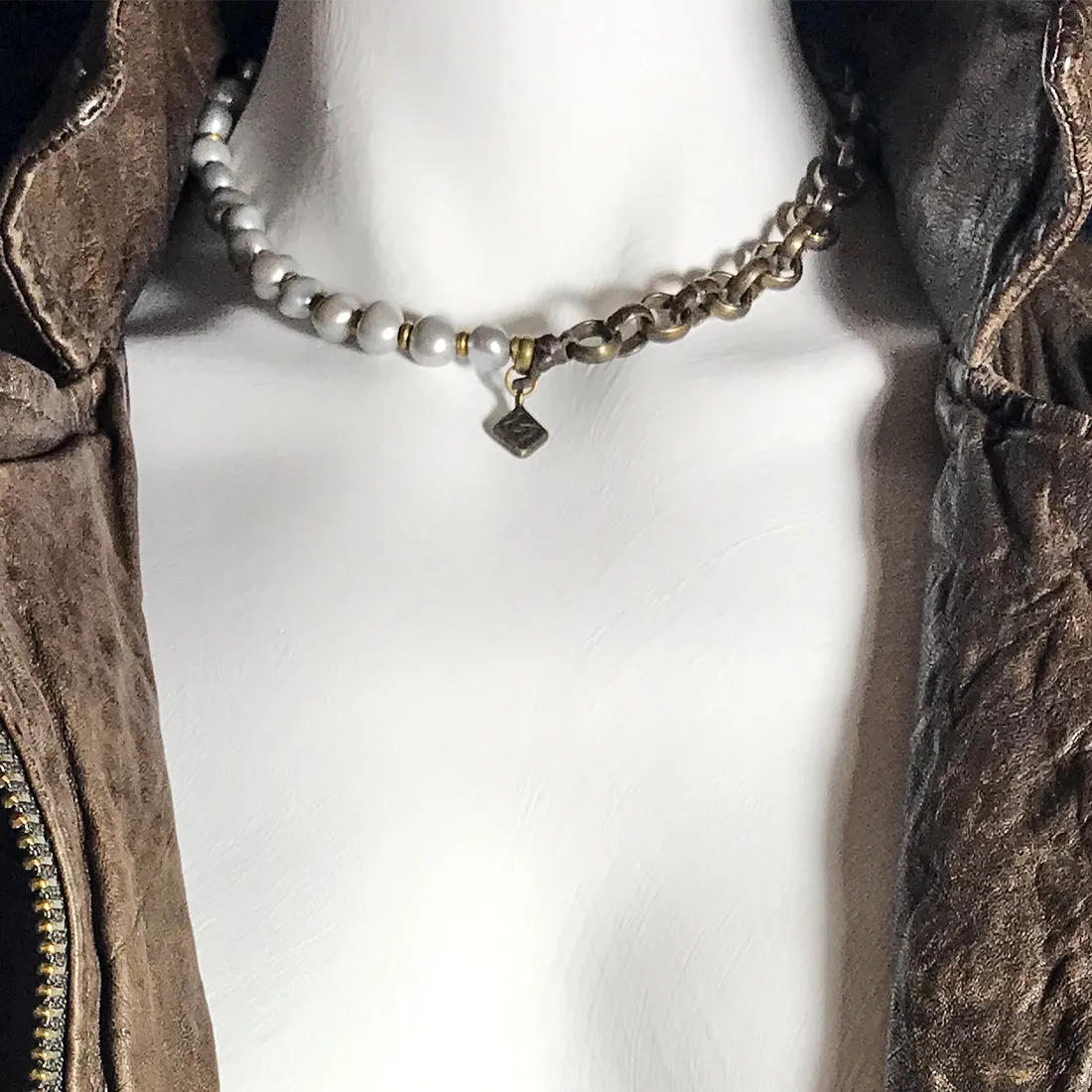 MARCELLA Rolo Chain and Baroque Pearl Princess Necklace