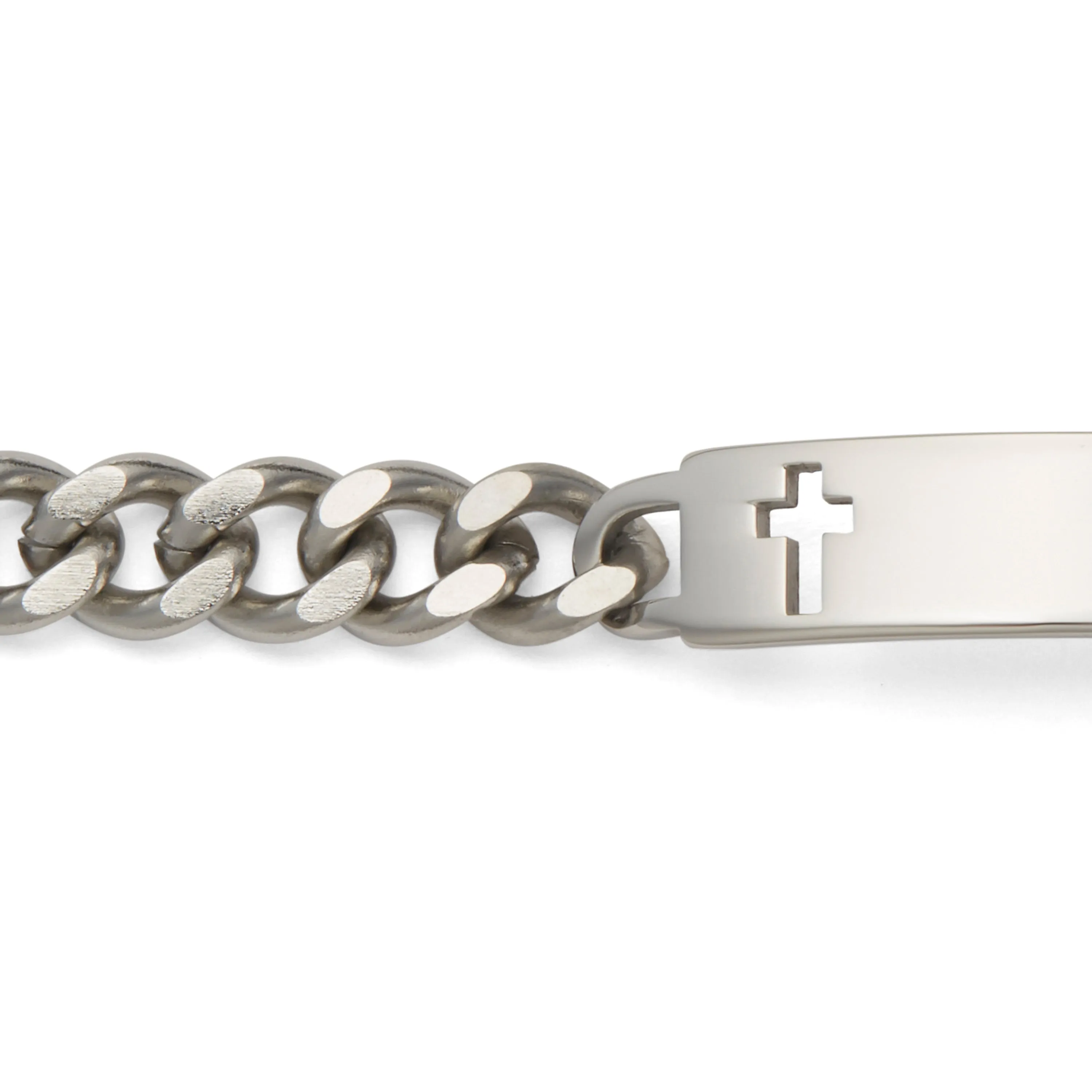 Men's ID Bracelet with Polished Plaque with Cross