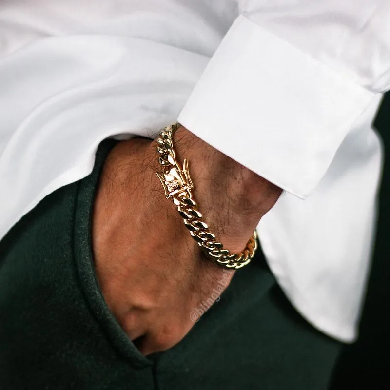 Miami Cuban Link Chain   Bracelet Set in Gold